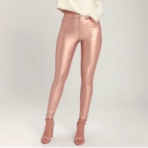 Free People Rose Pink High Rise Vegan Leather Leggings Pants 26 - Picture 1 of 10